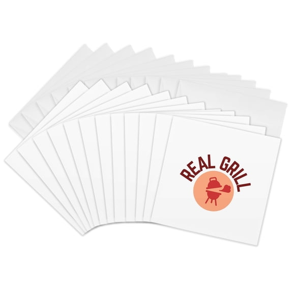 3drose, Creative and Unique Image About Bbq and Text of Real Grill, 12 Greeting Cards with Envelopes