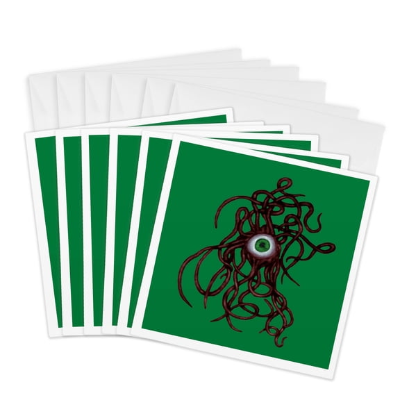 3drose, Creepy Tentacled Evil Eye Cyclops Creature in Red, 6 Greeting Cards with Envelopes
