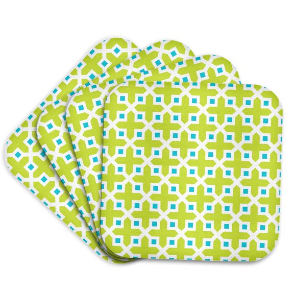 3drose, Cross Pattern Lime Green and Turquoise, Set of 4 Coasters - Soft
