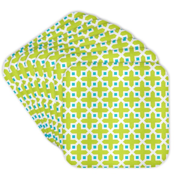 3drose, Cross Pattern Lime Green and Turquoise, Set of 8 Coasters - Cork