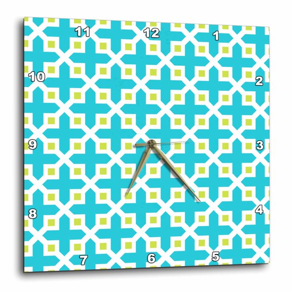 3drose, Cross Pattern Turquoise Lime Green, 10x10 Wall Clock