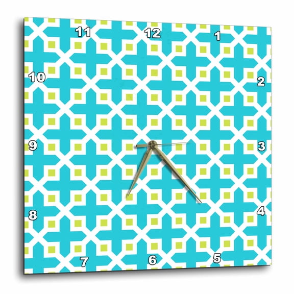 3drose, Cross Pattern Turquoise Lime Green, 15x15 Wall Clock