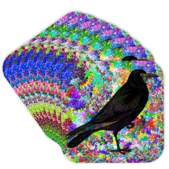 3drose, Crow in an Abstract Pattern by Angelandspot, Set of 8 Coasters - Soft
