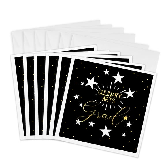 3drose, Culinary School Graduate Chalkboard with Stars for Graduation, 6 Greeting Cards with Envelopes