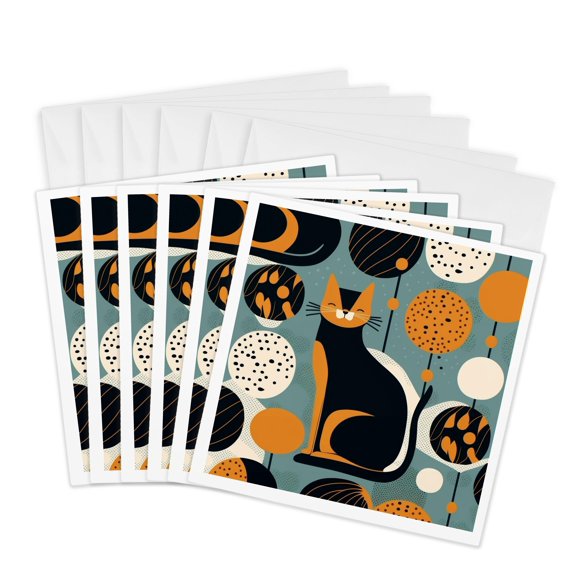3drose, Curved Lines and Cats Converge in Modern Harmony, 6 Greeting Cards with Envelopes