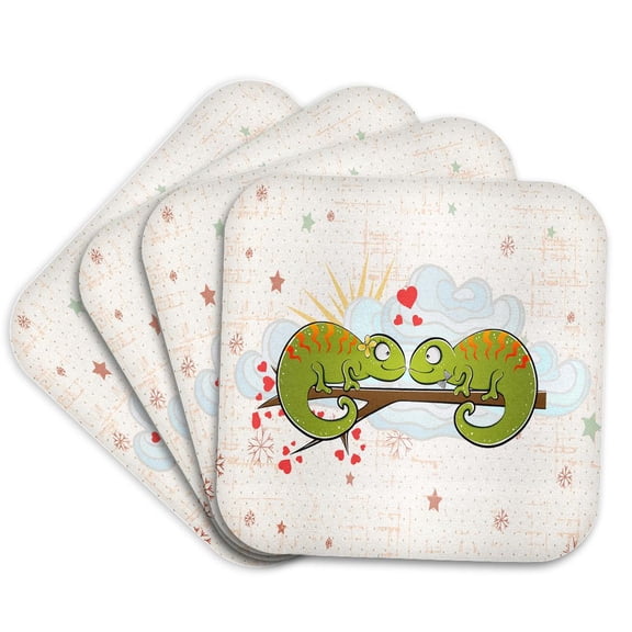 3drose, Cute Adorable Cartoon Lizards in Love Happy Valentines Day Vector, Set of 4 Coasters - Soft