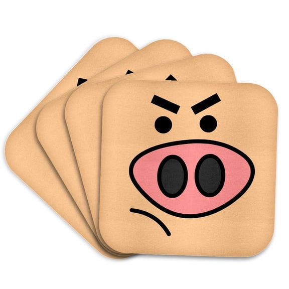 3drose, Cute Angry Pig Face, Set of 4 Coasters - Soft