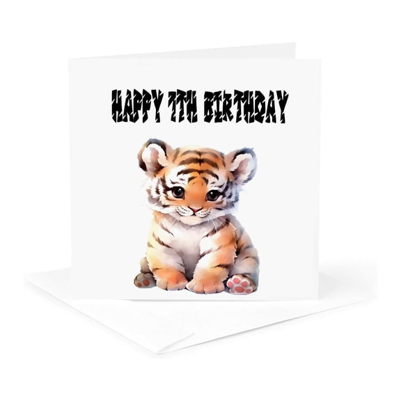 3drose, Cute Baby Tiger Happy 7th Birthday, 1 Greeting Card with Envelope