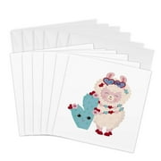 3drose, Cute Beige, Red, and Aqua Valentine Llama and Cactus Illustration, 6 Greeting Cards with Envelopes