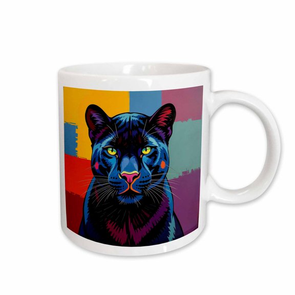 3drose, Cute Black Panther Head, Abstract Colorful Background. Artsy Gift, 15oz Mug