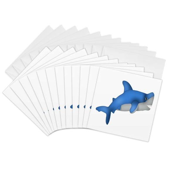 3drose, Cute Blue and Gray Shark Illustration, 12 Greeting Cards with Envelopes