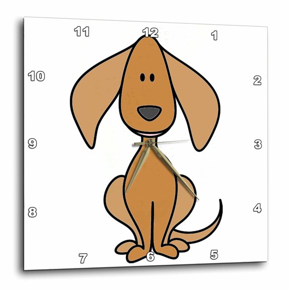 3drose, Cute Brown Cartoon Dog, 13x13 Wall Clock