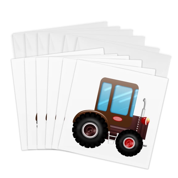 3drose, Cute Brown Tractor Illustration, 6 Greeting Cards with Envelopes