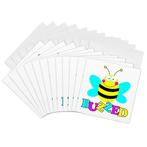 3drose, Cute Buzzed Cartoon Bumble Bee Cartoon, 12 Greeting Cards with Envelopes