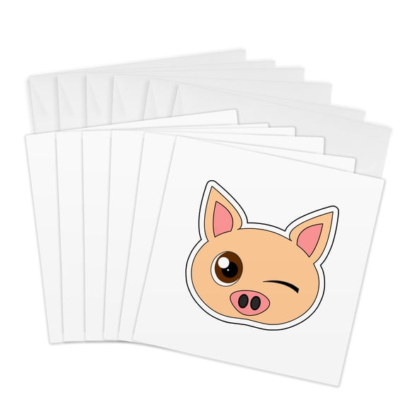 3drose, Cute Cartoon Pig Winking, 6 Greeting Cards with Envelopes