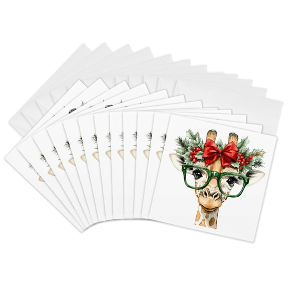 3drose, Cute Christmas Giraffe in Glasses, 12 Greeting Cards with Envelopes