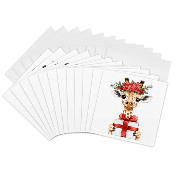 3drose, Cute Christmas Giraffe with Gift, 12 Greeting Cards with Envelopes