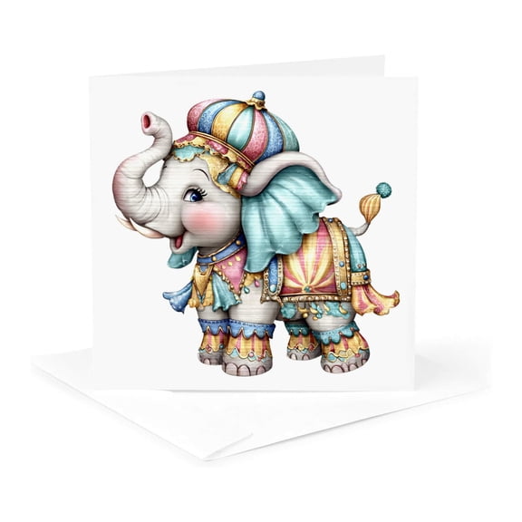 3drose, Cute Circus Elephant Illustration, 1 Greeting Card with Envelope
