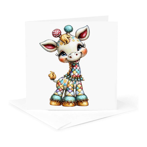 3drose, Cute Circus Giraffe Illustration, 1 Greeting Card with Envelope
