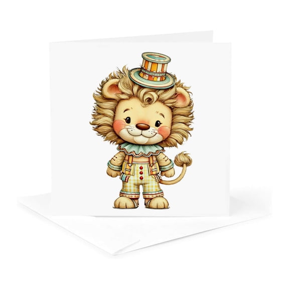 3drose, Cute Circus Lion Illustration, 1 Greeting Card with Envelope
