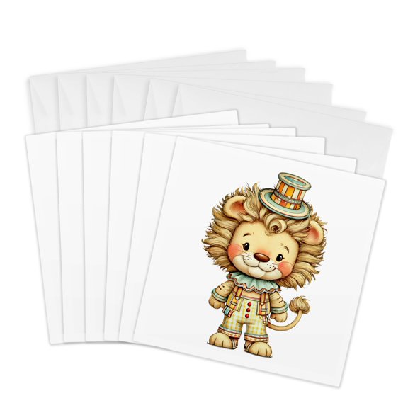 3drose, Cute Circus Lion Illustration, 6 Greeting Cards with Envelopes