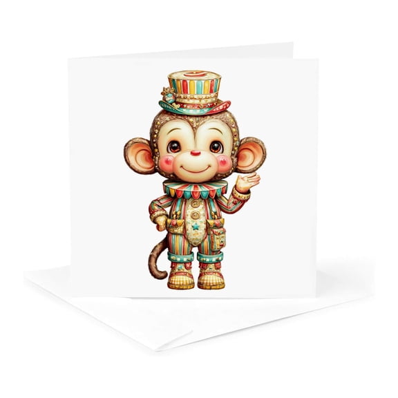 3drose, Cute Circus Monkey Illustration, 1 Greeting Card with Envelope