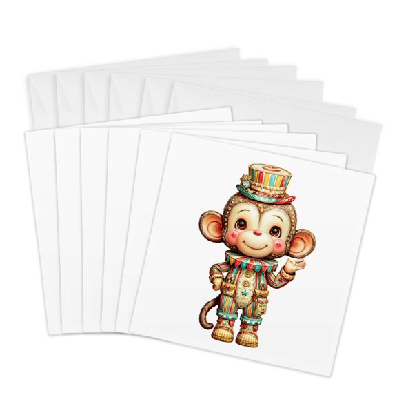 3drose, Cute Circus Monkey Illustration, 6 Greeting Cards with Envelopes