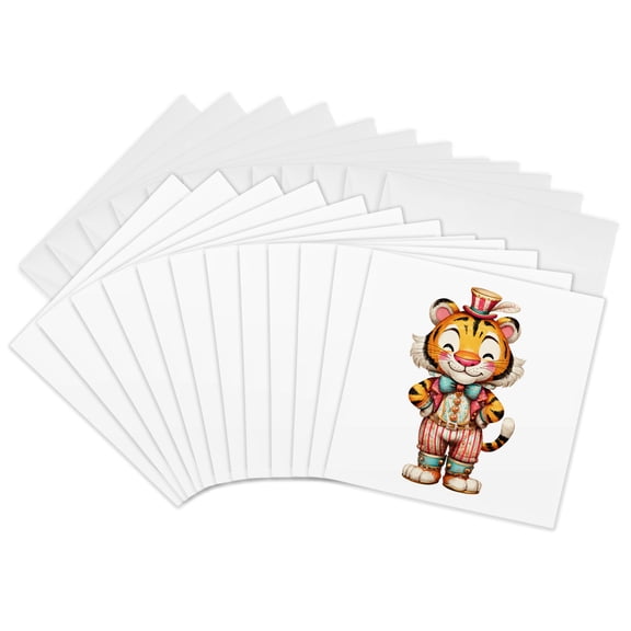 3drose, Cute Circus Tiger Illustration, 12 Greeting Cards with Envelopes