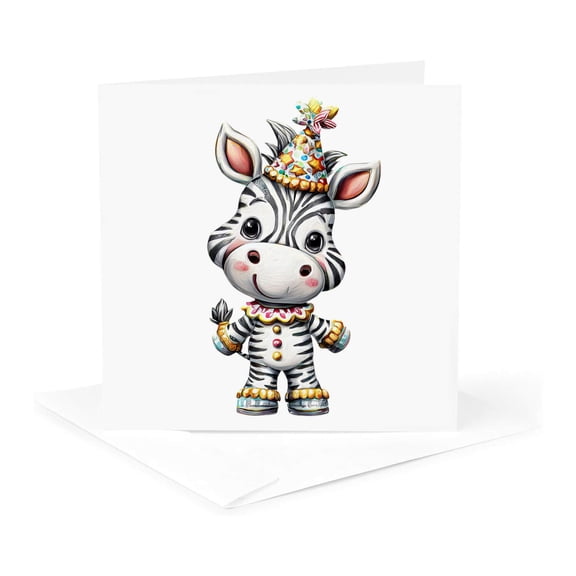 3drose, Cute Circus Zebra Illustration, 1 Greeting Card with Envelope