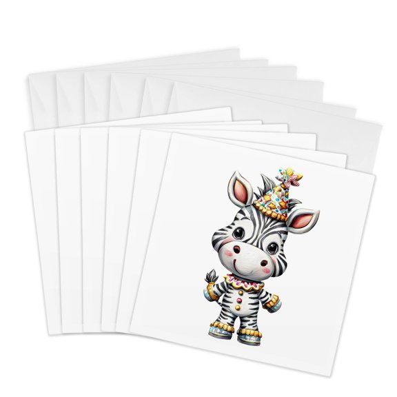 3drose, Cute Circus Zebra Illustration, 6 Greeting Cards with Envelopes