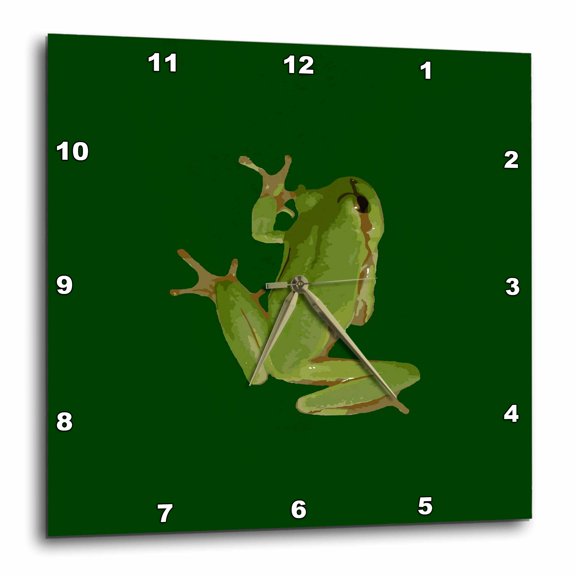 3drose, Cute Climbing Green Tree Frog Vector Art, 15x15 Wall Clock