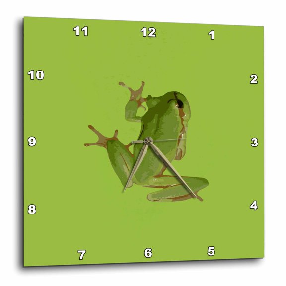 3drose, Cute Climbing Green Tree Frog Vector Art, 15x15 Wall Clock