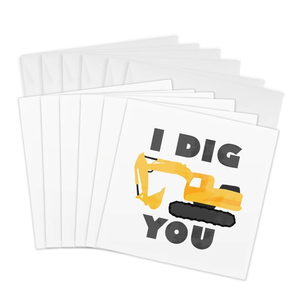 3drose, Cute Construction I Dig You, 6 Greeting Cards with Envelopes