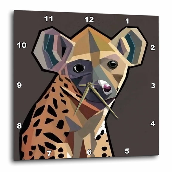 3drose, Cute Cool Colorful Hyena in Cubism Style Abstract Art, 10x10 Wall Clock