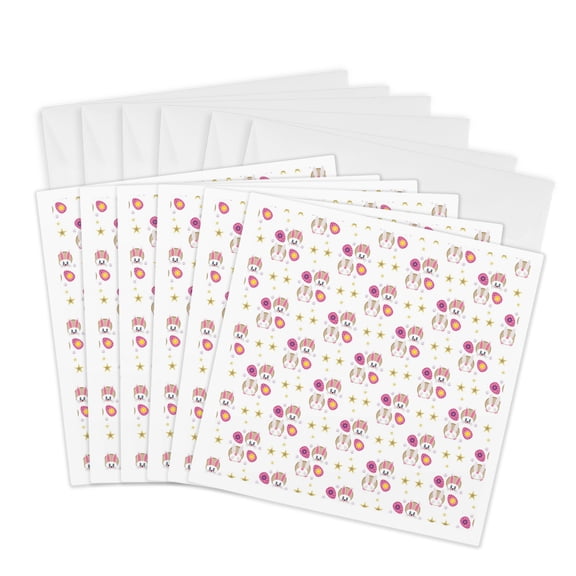 3drose, Cute Easter Bunny Faces and Tails Pattern, 6 Greeting Cards with Envelopes