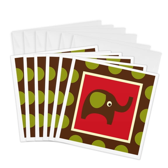 3drose, Cute Elephant- Whimsical Childrens Art, 6 Greeting Cards with Envelopes