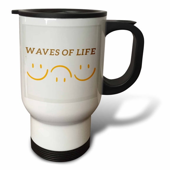 3drose, Cute Emoji with Text of Waves of Life, 14oz Stainless Steel Travel Mug