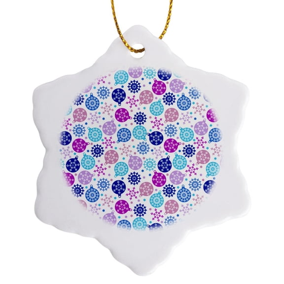 3drose, Cute Falling Blue and Purple Round Christmas Ornaments with Snowflakes, 3 inch Snowflake Porcelain Ornament