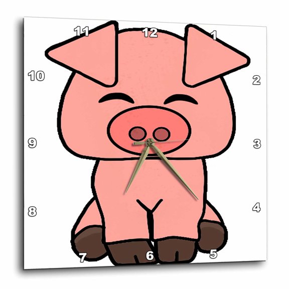 3drose, Cute Fun Creative Pink Pig Cartoon, 15x15 Wall Clock