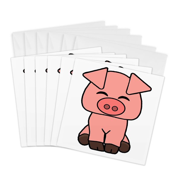 3drose, Cute Fun Creative Pink Pig Cartoon, 6 Greeting Cards with Envelopes