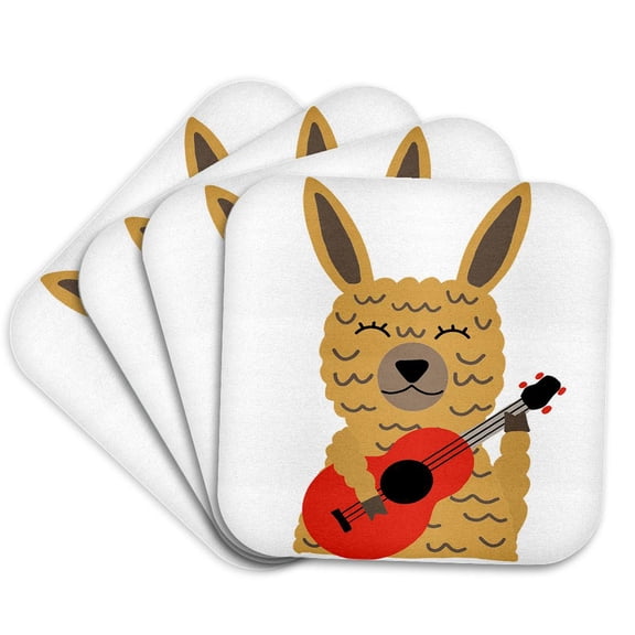 3drose, Cute Fun Llama Playing a Red Guitar Great for Music Lovers, Set of 4 Coasters - Soft