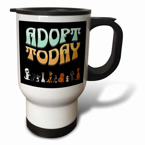 3drose, Cute Funny Adopt Today Rescue Dog Pets and Dog Lovers, 14oz Stainless Steel Travel Mug