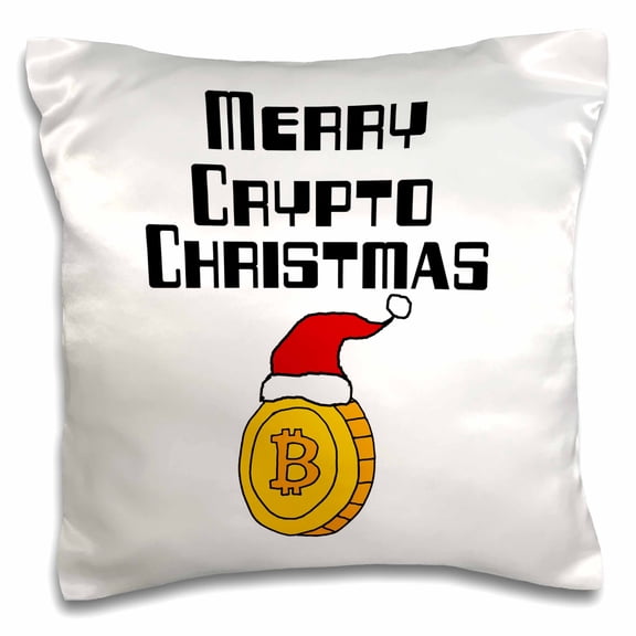 3drose, Cute Funny Bitcoin Crypto Currency Coin in Santa Hat Christmas, 16x16 inch Pillow Case