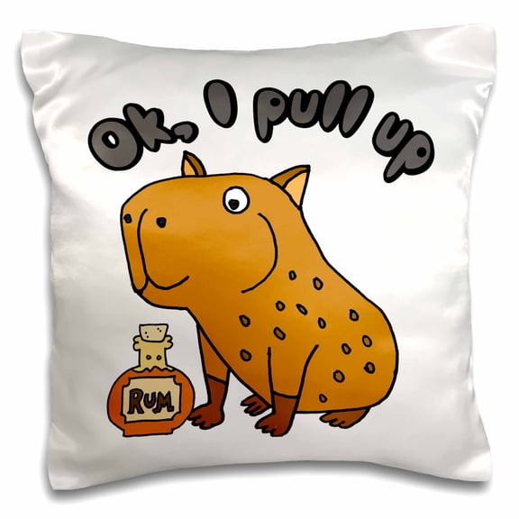 3drose, Cute Funny Capybara Drinking Rum I Pull Party and Meme Song Cartoon, 16x16 inch Pillow Case
