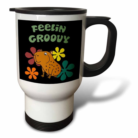 3drose, Cute Funny Capybara Feelin Groovy Retro Party and Meme Song Cartoon, 14oz Stainless Steel Travel Mug
