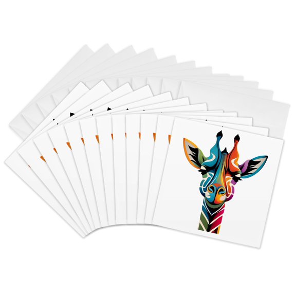 3drose, Cute Funny Cool Colorful Giraffe Art Pop Art Jungle Animal Art, 12 Greeting Cards with Envelopes