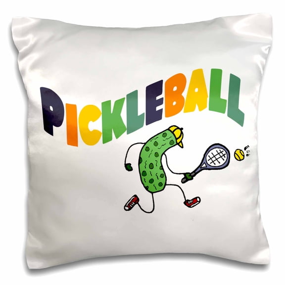 3drose, Cute Funny Cool Pickle Pickleball Player with Colorful Wavy Text, 16x16 inch Pillow Case