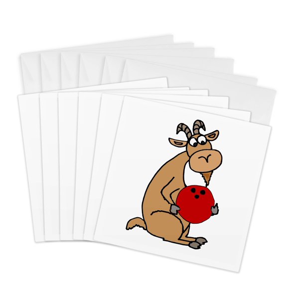 3drose, Cute Funny Goat Bowling Cartoon, 6 Greeting Cards with Envelopes