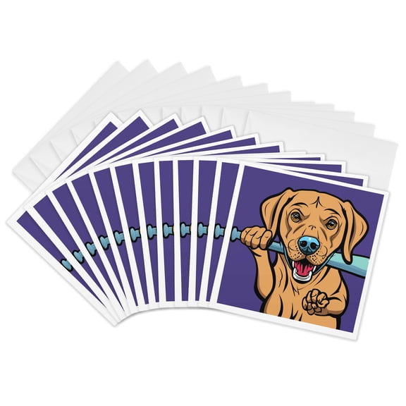3drose, Cute Funny Labrador Retriever Dog Playing Baseball Sports Cubism Style, 12 Greeting Cards with Envelopes