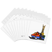3drose, Cute Funny Llama Driving Snowmobile Cartoon, 12 Greeting Cards with Envelopes